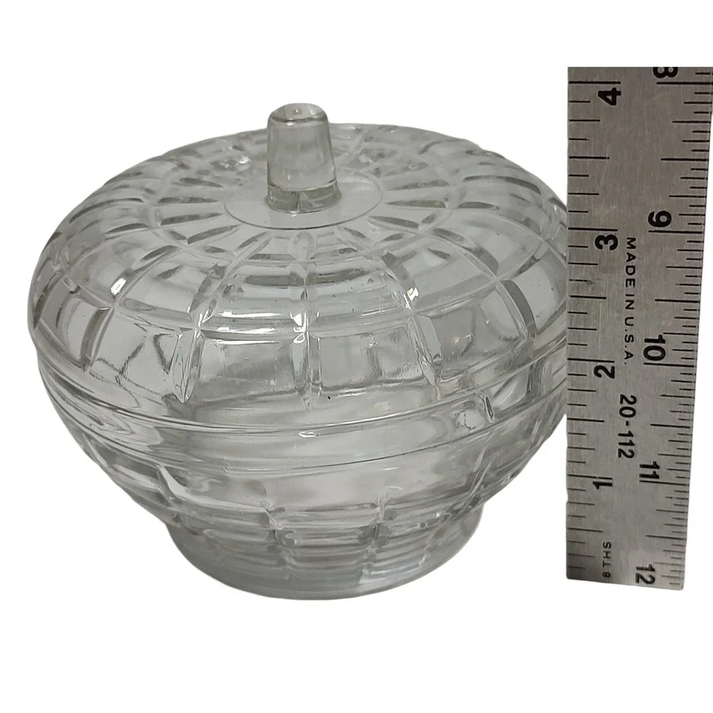 Vintage‎ Borgonovo Apple Sugar Bowl Clear Glass Trinket Dish With Lid Italy